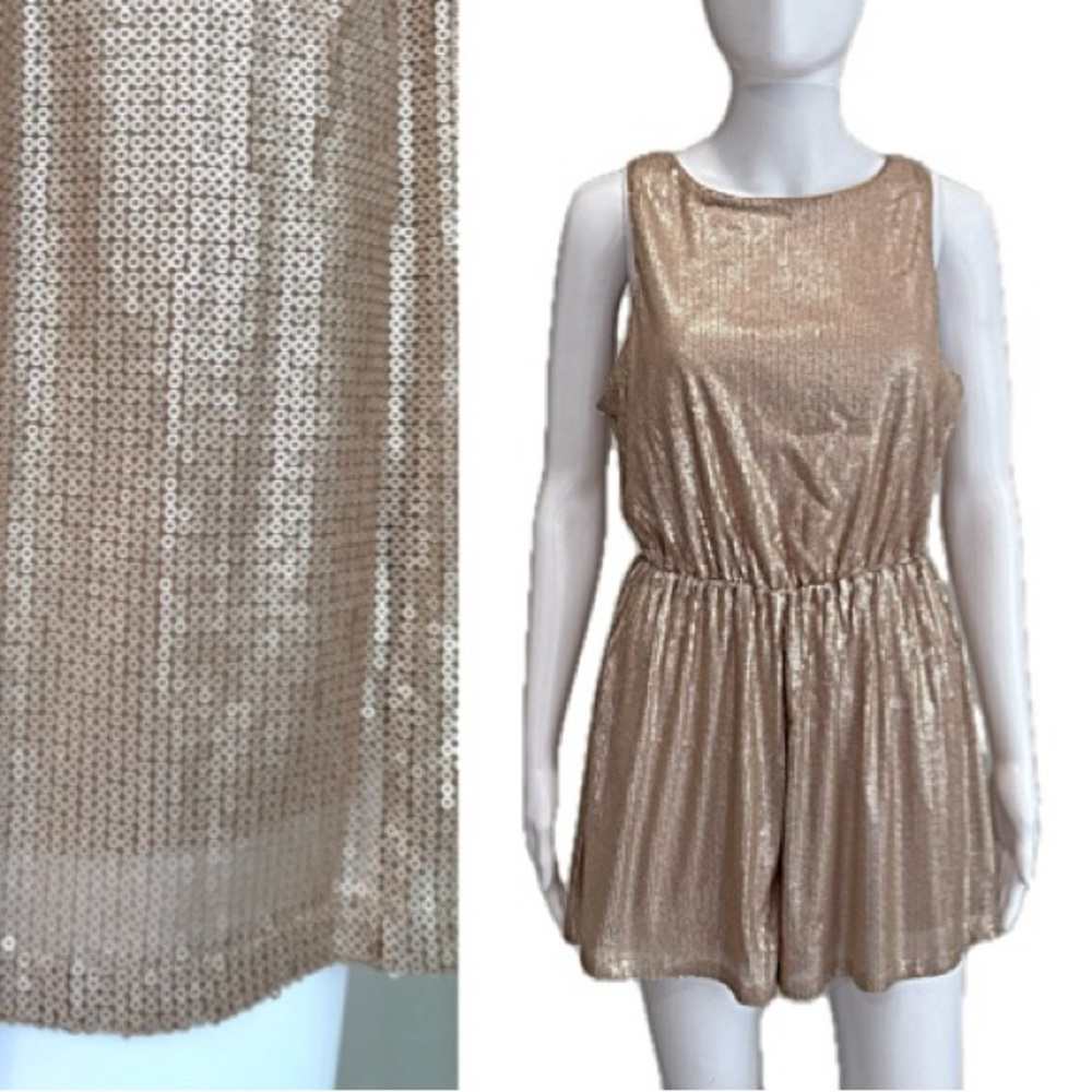 ASTR Gold Sequin Sleeveless Romper